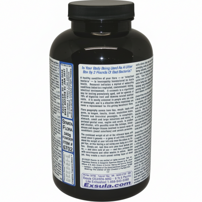 Black supplement bottle with label on a white background