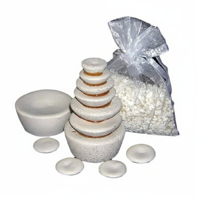 ivory colored ADR products on white background 1. Crystal Cupcake (Smooth) 2. four small Crystal Pearls 3. Prills Beads (2oz) 5. Star Chamber Receiver