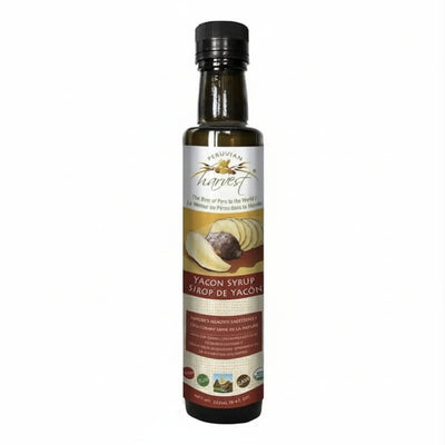Bottle of Peruvian Harvest Yacon Syrup on a white background